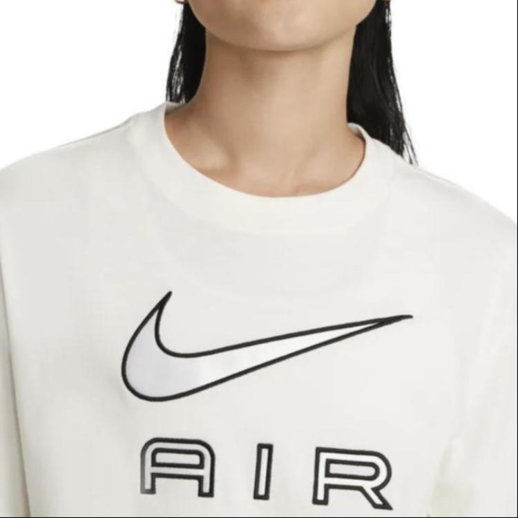 Nike Air Alphabet Logo Crew Neck Short Sleeve T-Shirt Women Tops Beige DR8983-133