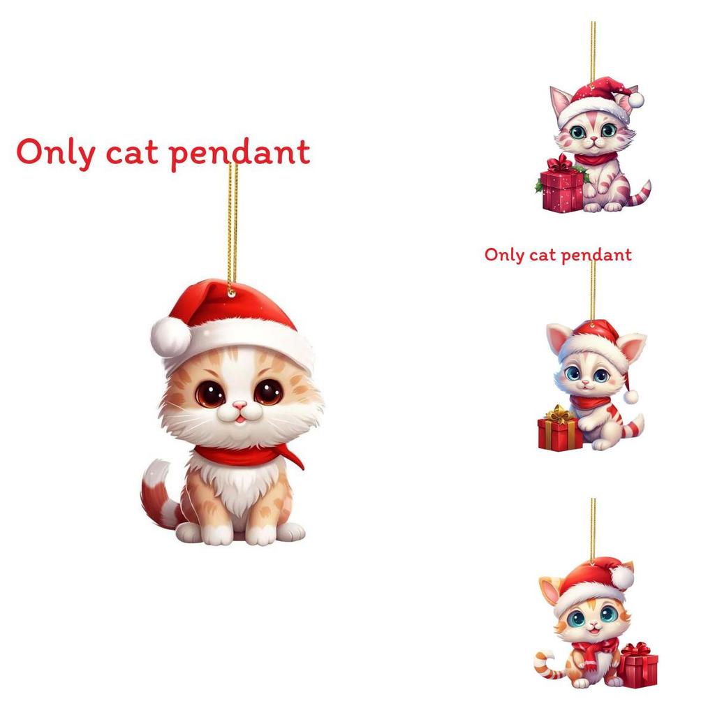 Christmas Cat Car Decor Acrylic Pendant For Holiday Vehicle Decoration