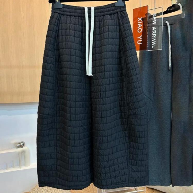 

Women Plus Size High Waist Fleece Pants Elastic Stretchy Wide Leg Casual Trousers Thickened Solid Colour M чёрный