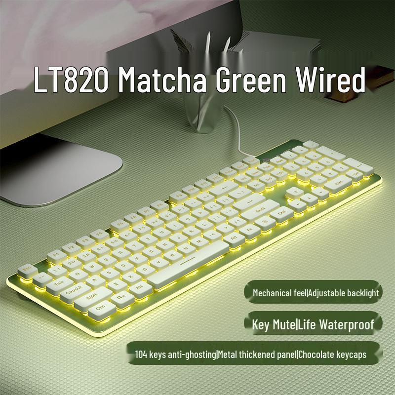 Ultra-Quiet Illuminated Mechanical Feel Wired Keyboard & Wireless Mouse Set for Office & Tablet Use