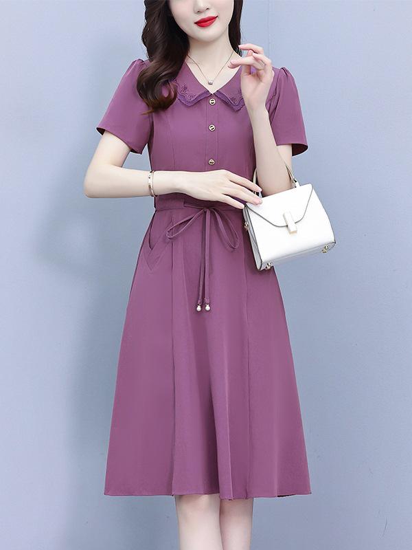 Chic Short-Sleeved Slim Fit Summer Dress for Women - Mid-Length, Belly-Covering, Goddess Style