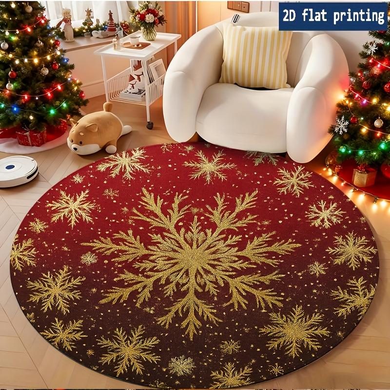 Christmas Snowflake Snowman Print Round Rug for Bedroom Bedside Living Room Sofa Chair Entry Holiday Mat Giftbox Non Slip Mat