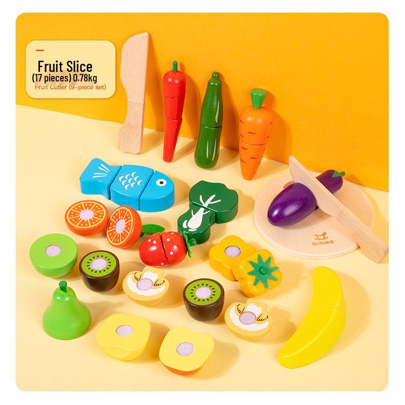 Wooden Pretend Play Fruit & Veggie Cutting Set for Kids - Educational Kitchen Toy