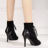 Fashion 2024New Black Lace-Up Sandals Heels Women's High Heel Shoes Trend Sexy Peep Toe Boots Fashion Cloth Stilettos Jazz Dance Female