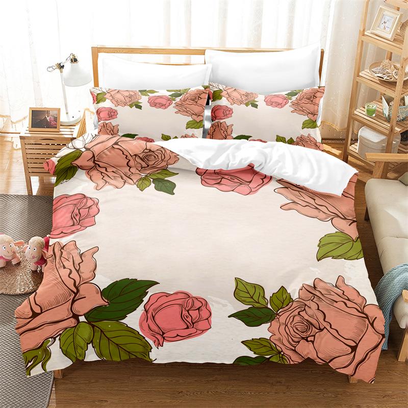 Pink Roses Bedding Set Duvet Cover Set 3d Digital Printing Comforter Cover Queen King Size For Girls Bedroom Fashion Design