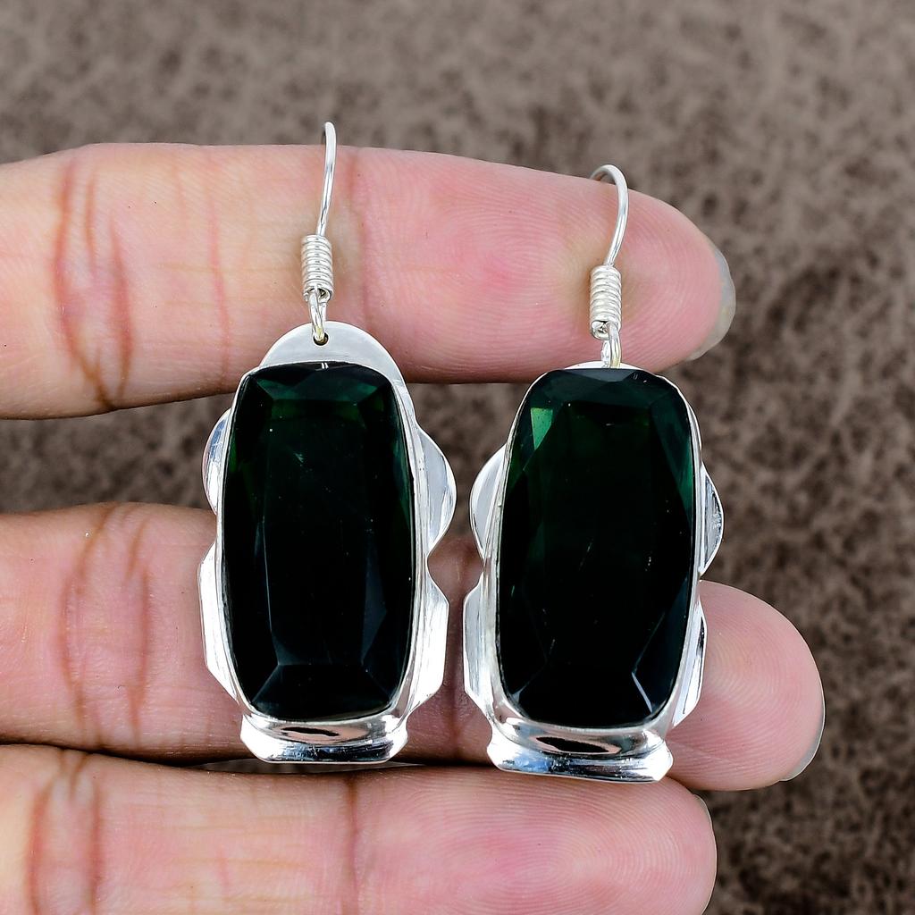 Chrome Diopside Gemstone Handmade 925 Sterling Silver Jewelry Earring 2.13" KKG-615