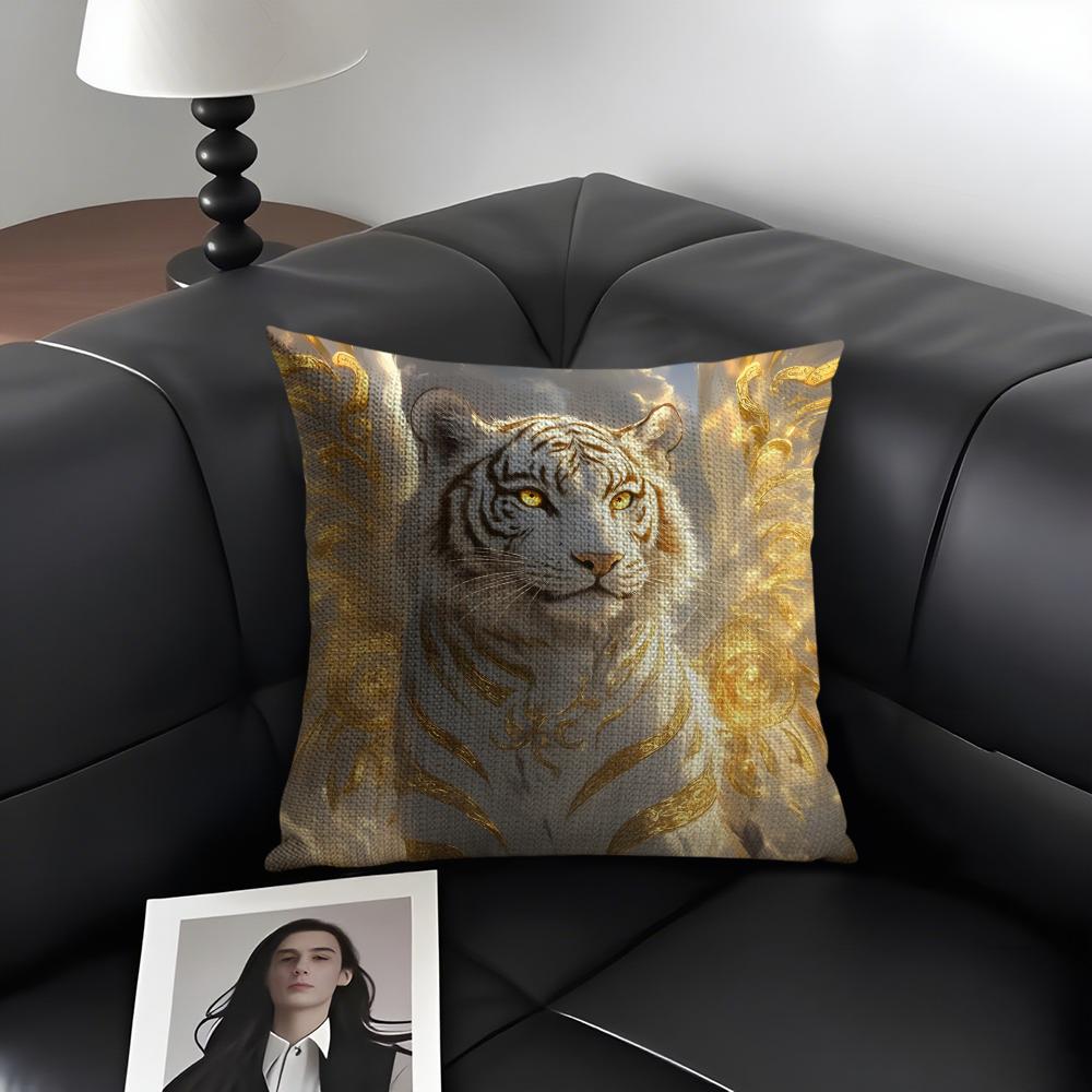 

White Tiger Cool Cushion Cover Natural Linen Organic Fabric DoubleSided Printing Sofa Home Decor Gift Pillow Case 30x30cm