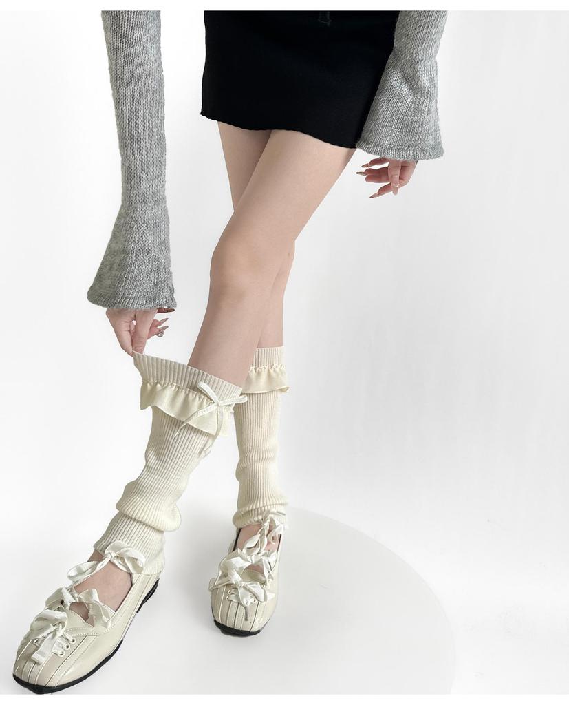 Colorful Lace Bow Ballet-Style Calf Socks: Autumn & Winter Leg Warmers