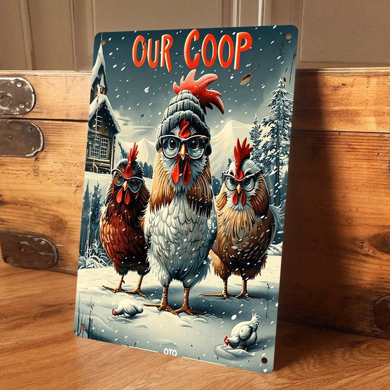 

1 piece: Winter Farm Fun Chicken Tin Painting, Creative Country Style Home Decor Hanging Ornament, Cartoon Animal Pattern Wall A (as the picture,20x30cm)