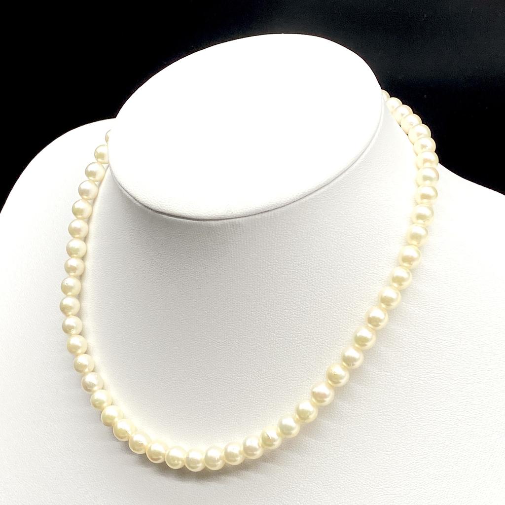 Akoya Pearl Necklace Natural Jewelry Pink Beige Approx. 41cm 6.5mm–7.0mm 27.0g Silver Clasp w/Box