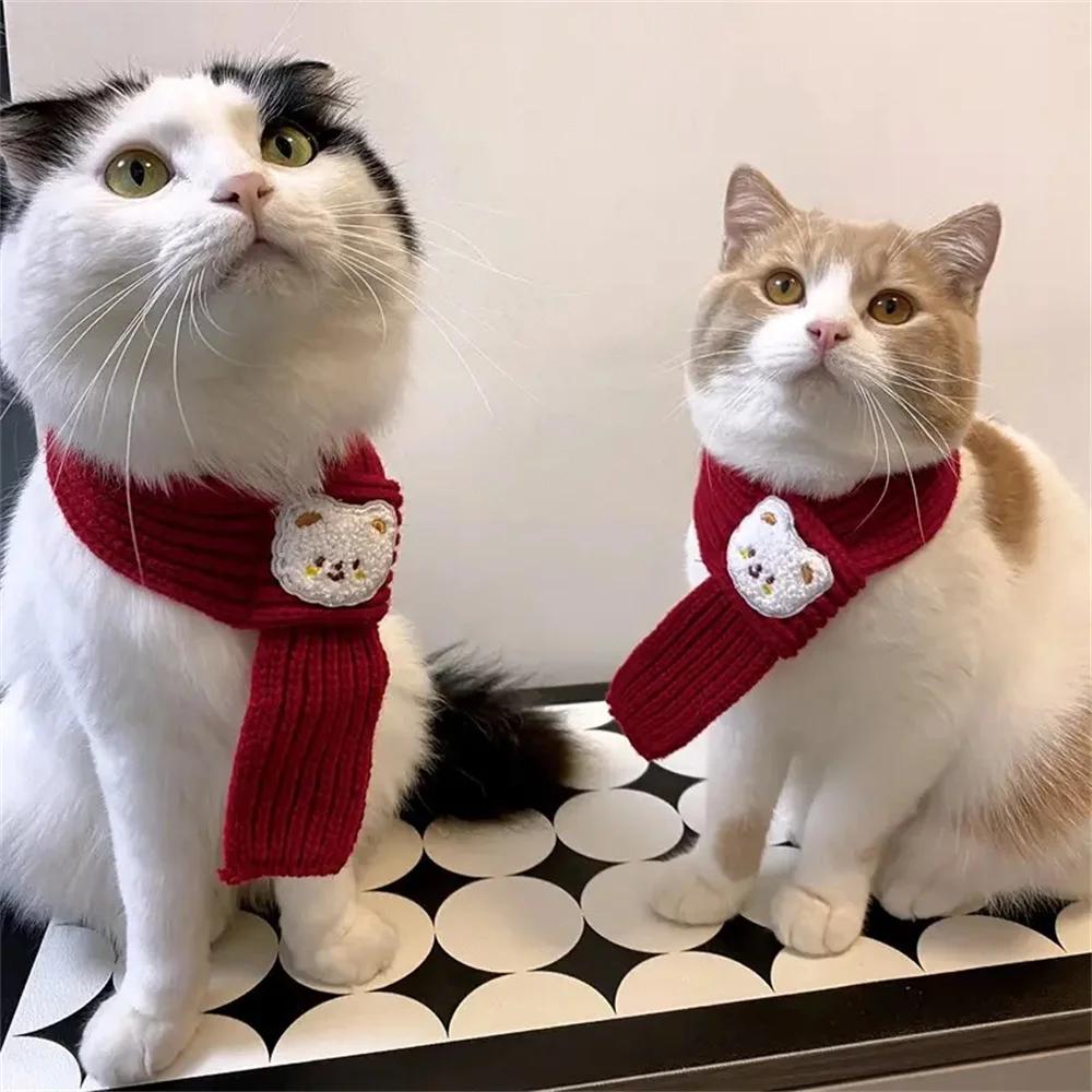 New Year Festive Sphynx Cat Scarf for Cats Gotas Winter Warm Pet Neck Accessories Garfield Siamese Dog Scarves Mascotas Products