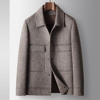 Herren Wolljacke Herbst und Winter Revers Werkzeugversion Leichter Luxus Business Doppelseitige Woll Warme Lässige Jugendjacke Trend