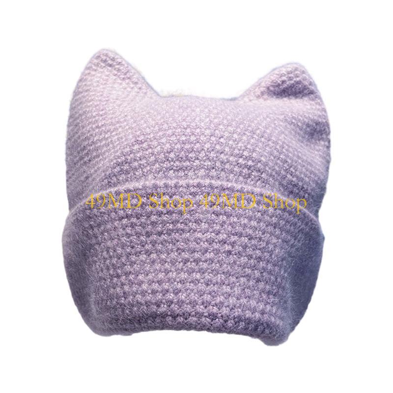49MD Cats Ears Crochet Hat Women Winter Snow Hat for Girl Ski Cycling Snowboarding