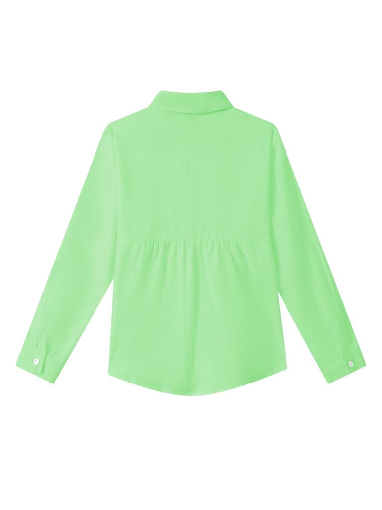 Solid Color Pleated Long-sleeve Women's Bamboo Cotton Lapel Top