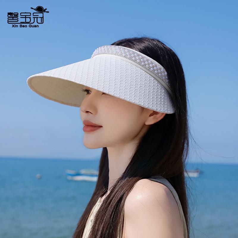 Summer Sun Hat Children's Versatile Fashion Pearl Empty Top Hat Headband Style Big Eaves Outdoor Sun Hat
