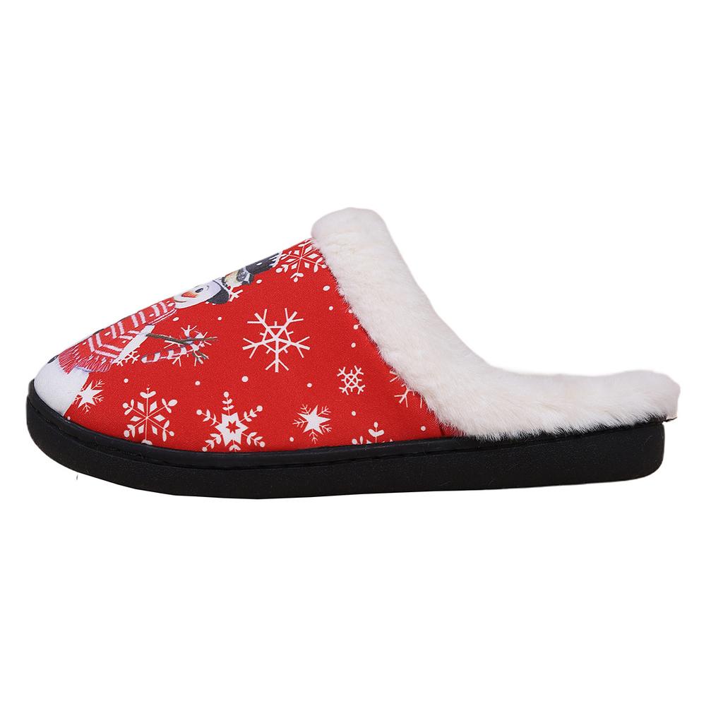 Winter Couple Slippers Cotton Snowman Cartoon Christmas Print Warm Fashion Home Indoor Plush Shoes