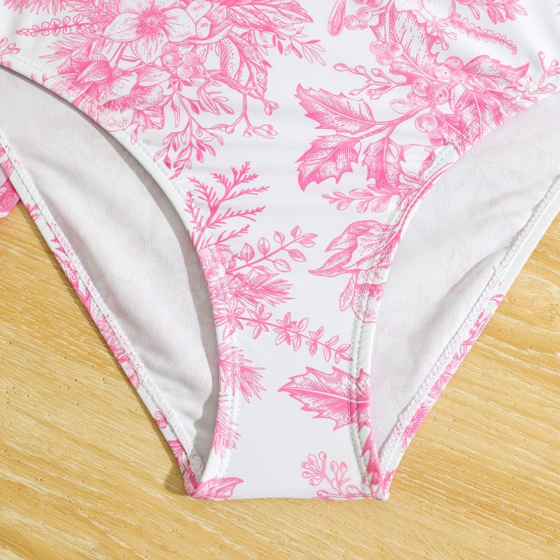 2026 Girls' European & American Print Mesh Three-Piece Swimsuit Set - Medium & Large Sizes