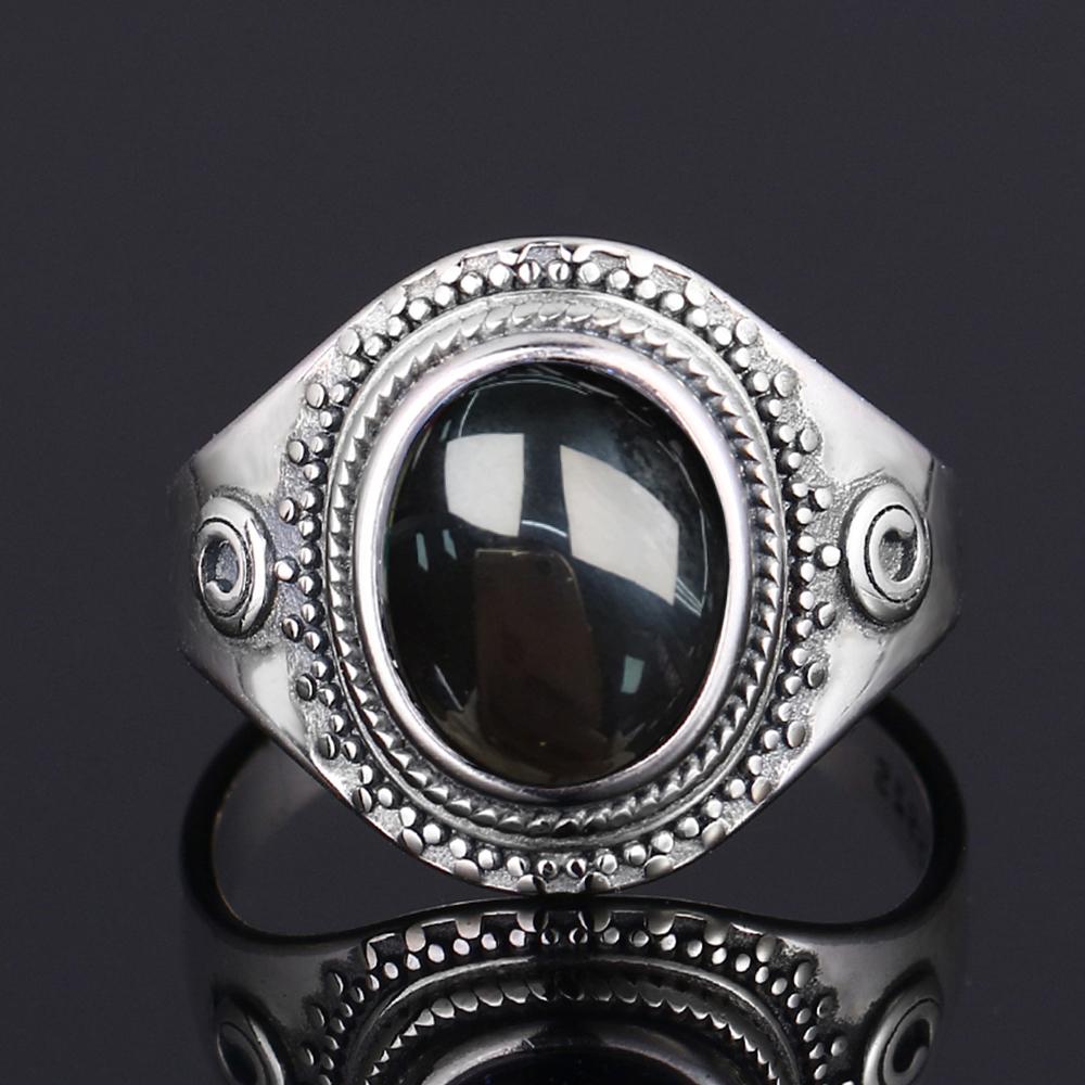 S Silver Ring for Women Oval Round Natural Black Agate Ring Gift Sun Shaped Retro Luxury Fine