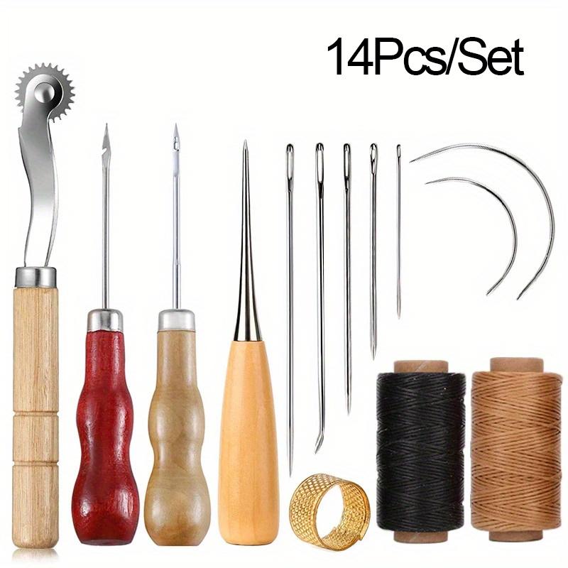 Leather Sewing Kit, Leather Stitching Kit with Sewing Awl, Needles, Waxed Thread, Upholstery Repair Kit, Heavy Duty Sewing Tools