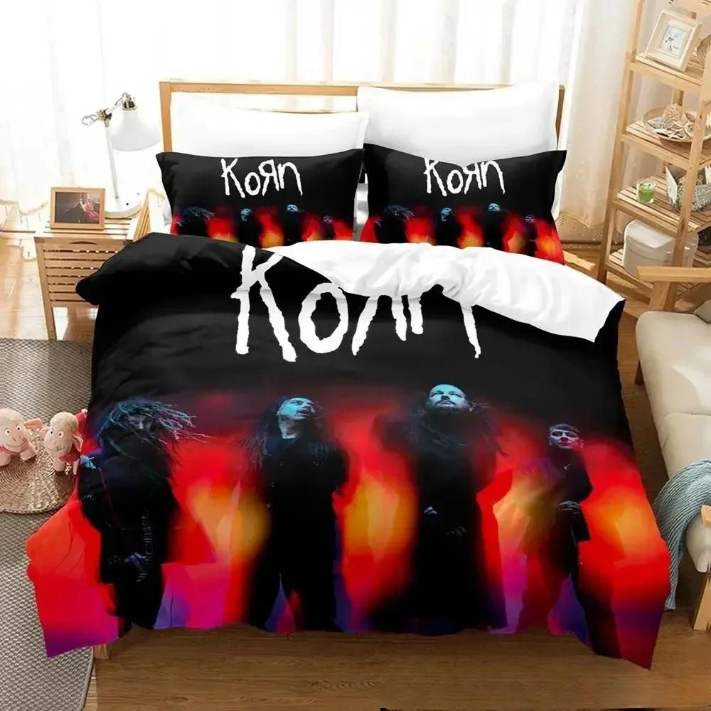 

3D Печать Korn Рок-группа Комплект постельного белья Пододеяльник Комплект для кровати Чехол для одеяла Наволочка Одеяло Размер King Queen Комплект постельного белья для мальчиков и взрослых EU Single(135*200cm)3pcs