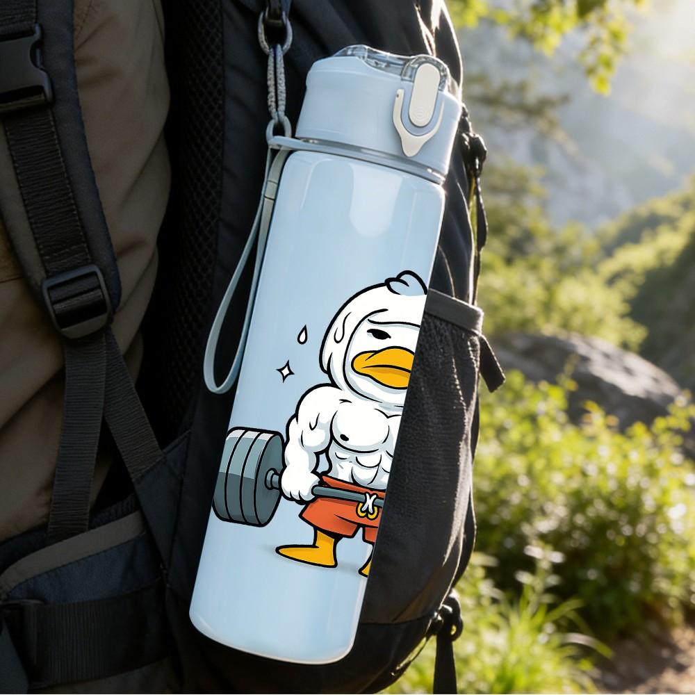 1PC Weightlifting Duck Quote 750ml Color Plastic Sports Water Bottle Leakproof Flip Straw Lid Suitable for Sports Office Home Use