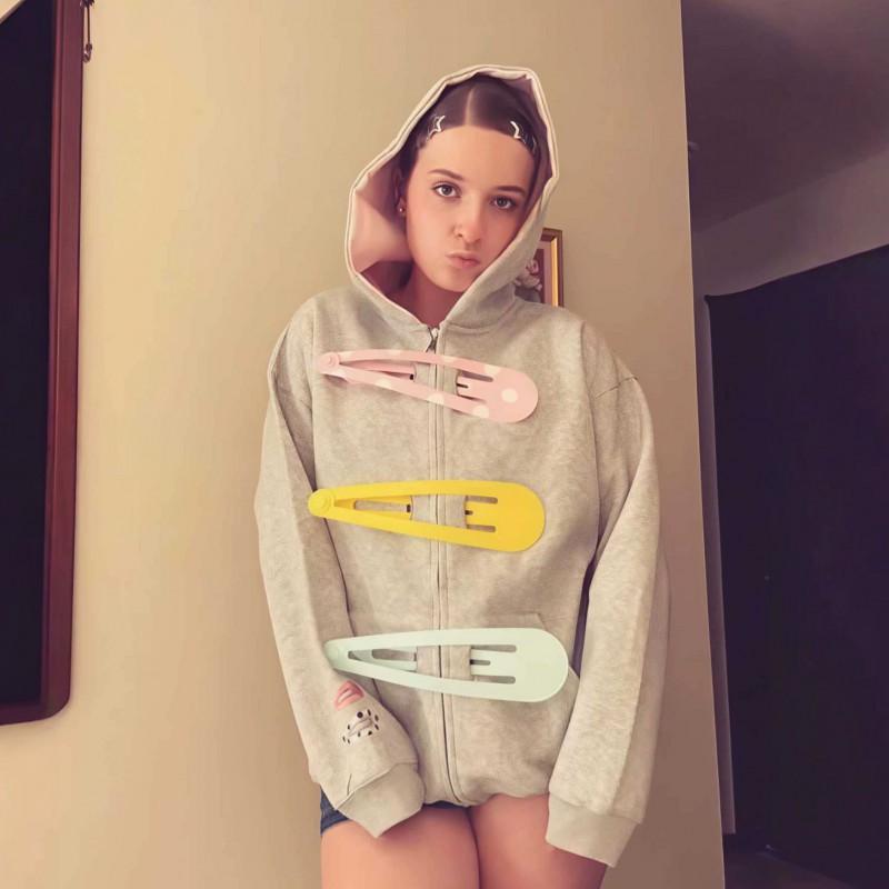 2026 Fall Winter Y2K Cute Cool Hair Clip Hooded Sweatshirt Women Street Loose Zip Jacket