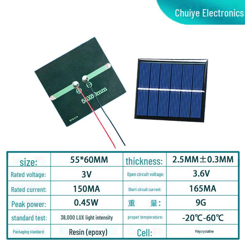 3V 150MA 55x60mm DIY-Solarpanel für Spielzeugstromerzeugung