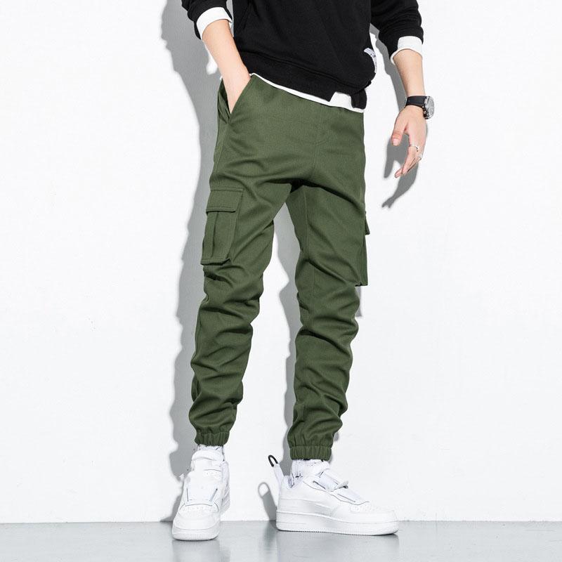 Men's Cotton Cargo Pants Plus Size Sports Drawstring Cargo Pants Fashion Casual Men's Jogging Pants