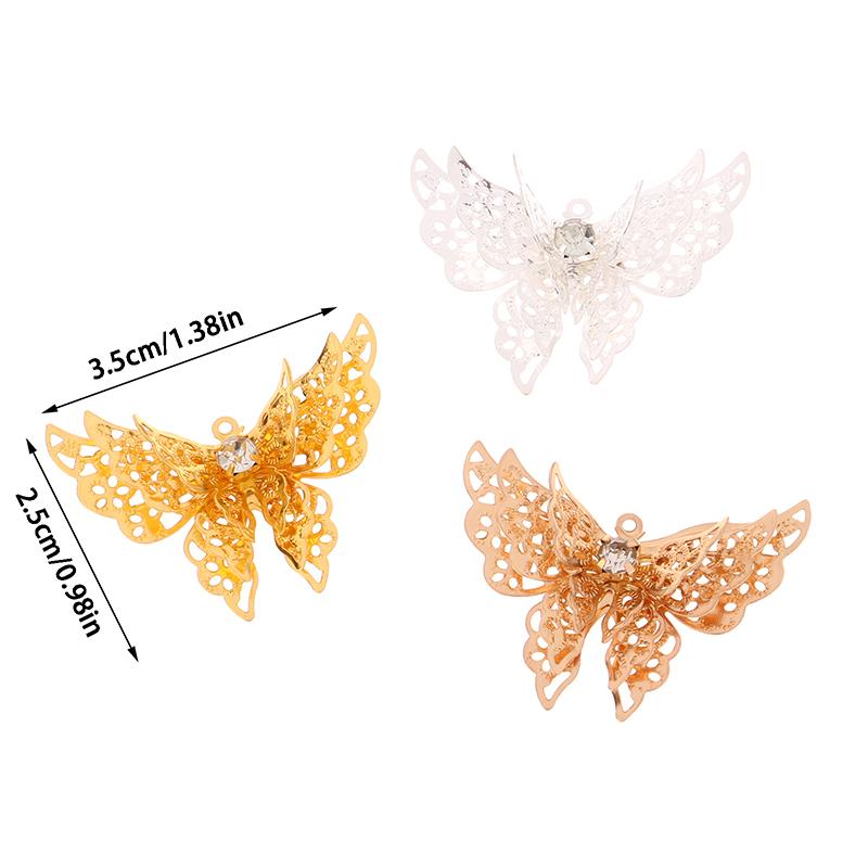 10Pcs 35X25Mm Gold Color/Silver/Bronze Metal  Butterfly Filigree Charm Diy Jewelry Making Accessories Supplies