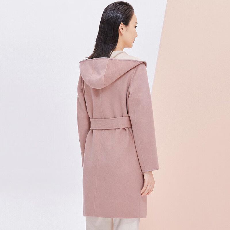 JESSIE Women's Hooded Belted Wool Blend Mid-Length Coat