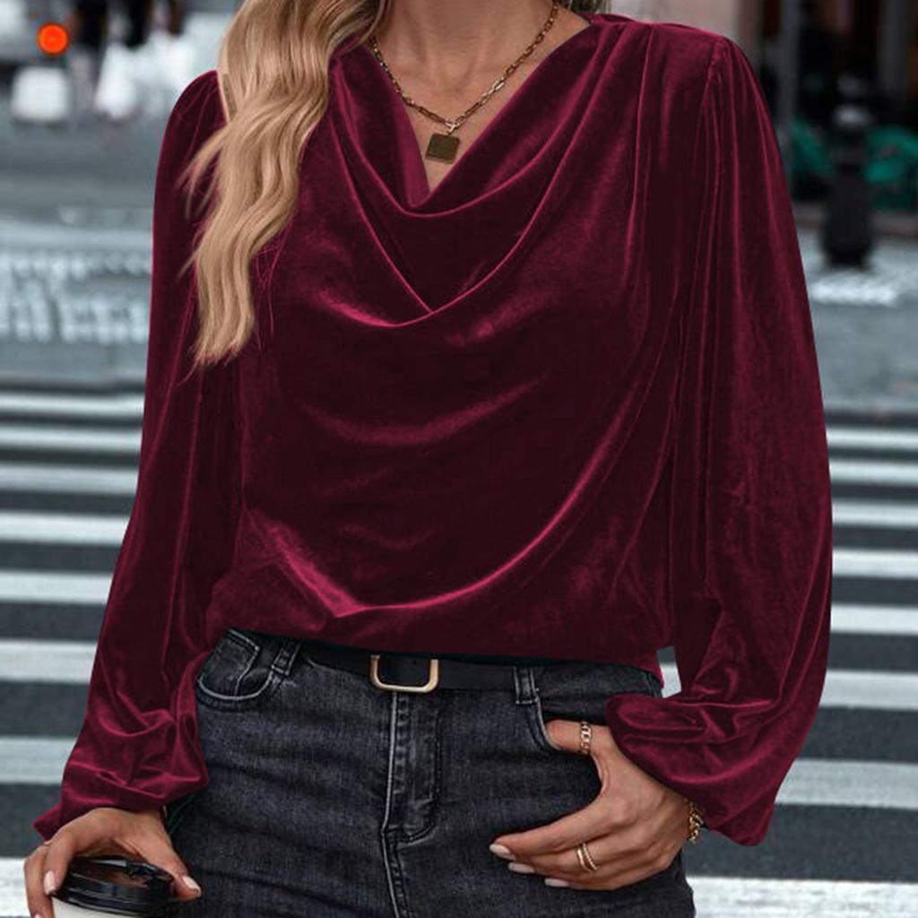 Damenmode Lässig Einfarbig Langarm V-Ausschnitt Oberteil