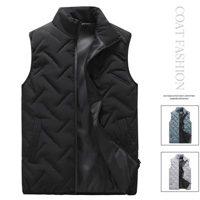 Men's Warm Jacket Rectangular Embossed Vest Fleece Windproof Large Size Jacket Solid Color Casual Coat