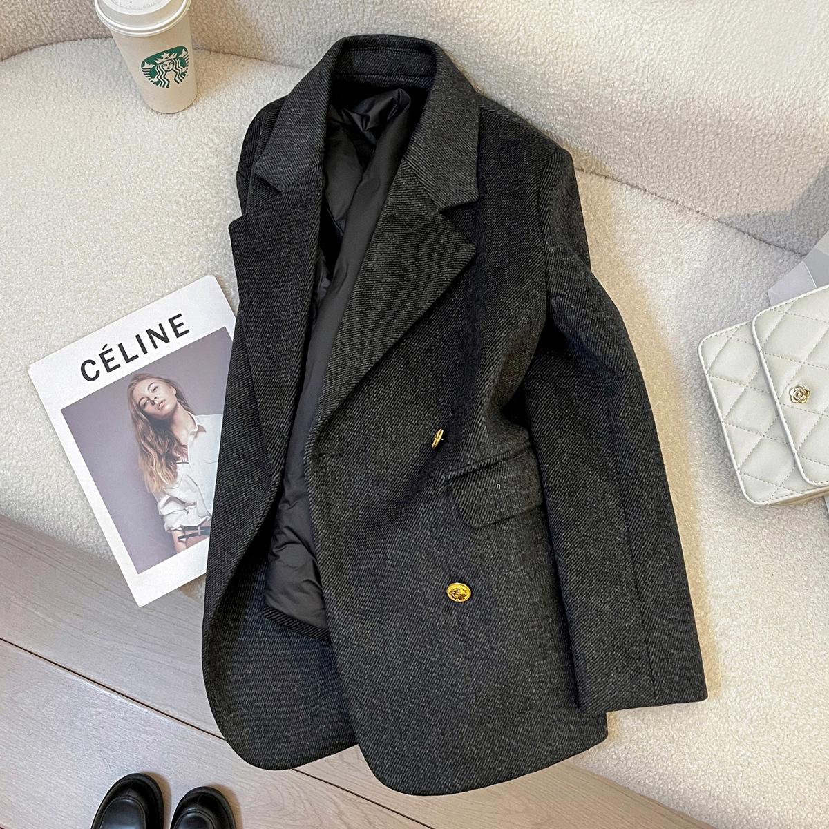 

Women s 2025 Winter Dark Grey Twill Blazer - British Style Commuting Jacket XL темно-сірий колір