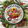 Pc Charming Welcome Unicycle Floral Bouquet D Aluminum Plaque Rustic Farmhouse Wall Decor for Home Bedroom
