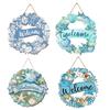 Welcome Summer Sign Shells Starfish Wall Hanging Wreath Farmhouse Coastal Beach Wooden Round Door Hanger for Front Door Porch Courtyard Decor