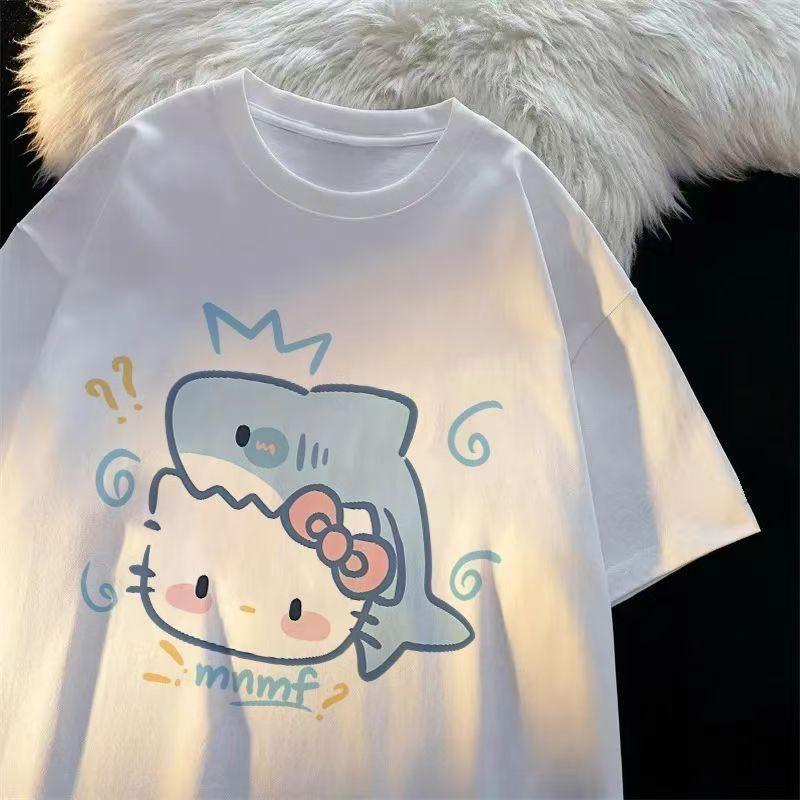 

Sanrios 2026 Summer New Collection HelloKitt Graffiti Cartoon Print Pure Cotton Breathable Womens ShortSleeved TShirt S