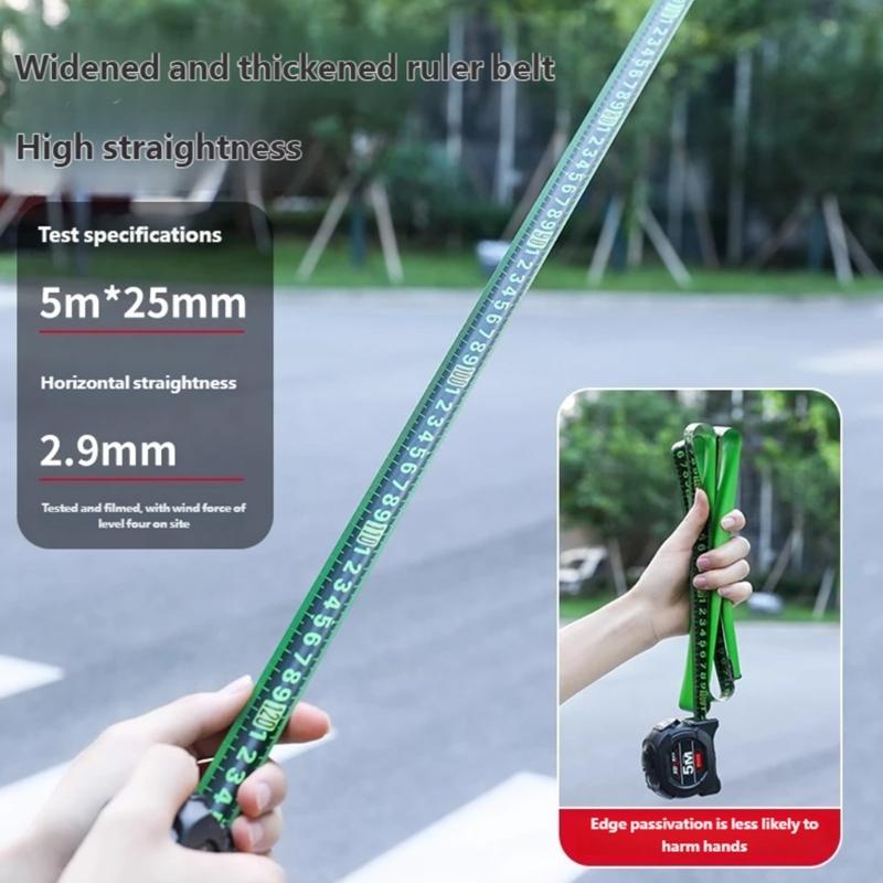 Ergonomic Handle 5M Fluorescent Measuring Tape with Portable Hook Suitable for Comfort Use in Professional&DIY Projects