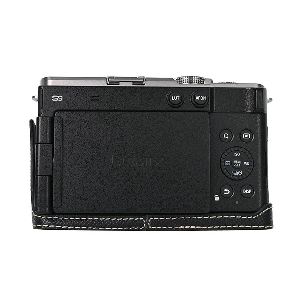 Palm Print PU Leather Camera Half Body Case For Panasonic Lumix S9 Battery Opening Bottom Cover With Strap