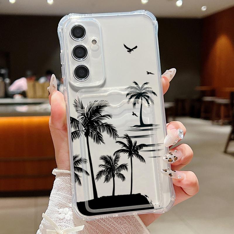 

Чехол с прозрачным слотом для карт с принтом кокосовой пальмы для Samsung S25 S24 FE S23 Ultra A56 A36 A16 A55 A35 A15, тонкий, мягкий, силиконовый, противоударный чехол для телефона Samsung A52 / A52S прозрачный