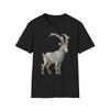 Mountain Goat Floral Watercolor Boho Black T-Shirt Nature Aesthetic Print Tee