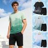 2 Stück/Set Herren Sommer Outfit Rundhals Kurzarm Druck T-Shirt Elastischer Kordelzug Taille Shorts Set Lockere Passform Schnelltrocknend Sportbekleidung