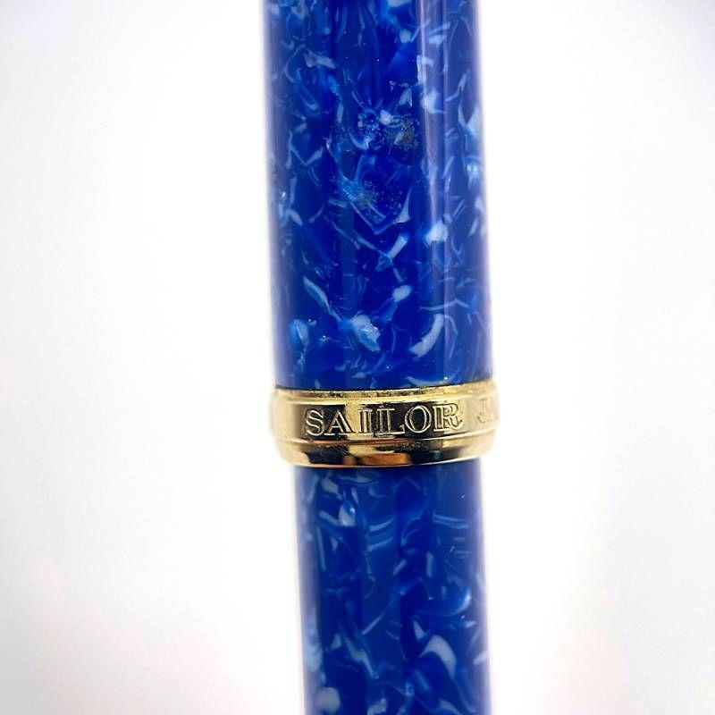 Used Rare SAILOR Magellan 14K Fountain Pen Marble Blue Gold Writing Unconfirmed TJ267-2