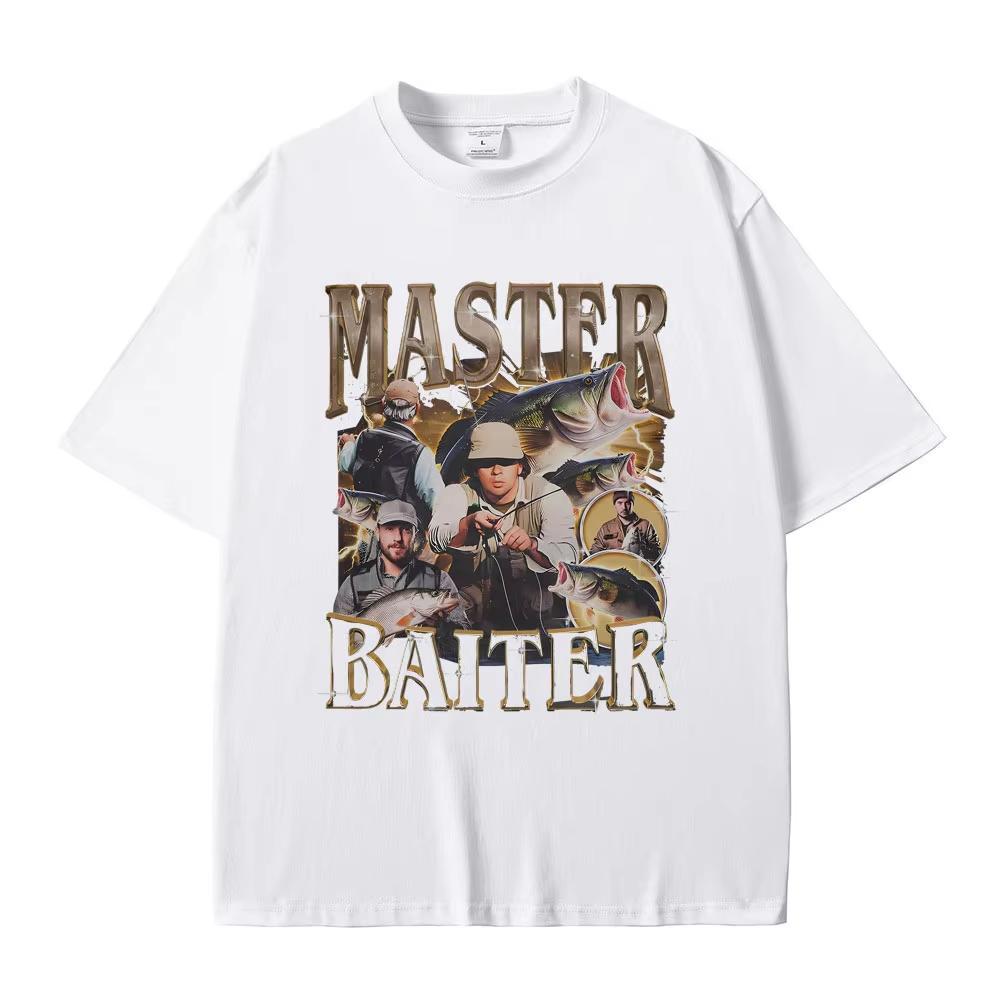 Master Baiter Fisch Angeln Lustiges Meme T-Shirts Herren Damen Lässig Vintage Baumwolle Kurzarm Übergroße T-Shirts Streetwear Unisex