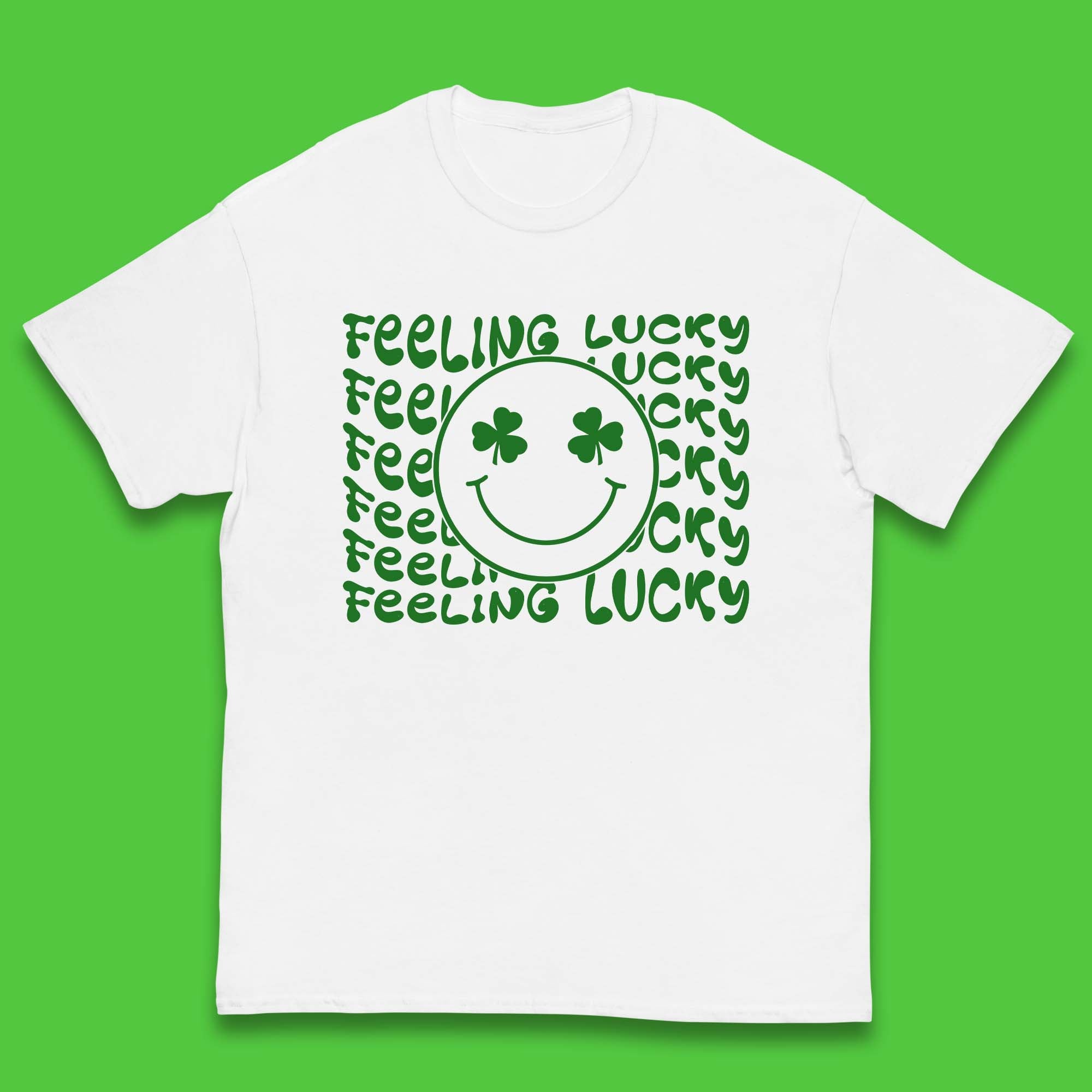 Feeling Lucky Smiley Shamrock Kids T-Shirt 140