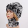 New Good Elastic Lady Winter Rex Rabbit Fur Hats Scarves Knitted Women Natural Fur Caps Scarves Sets 2 Pieces Hats Mufflers