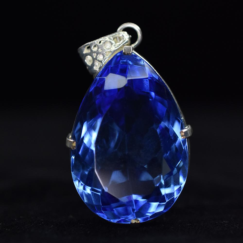 Blue Sapphire 104.95 Ct CERTIFIED Pear 925 Sterling Silver Gemstone Pendant MY-PD-119-NS