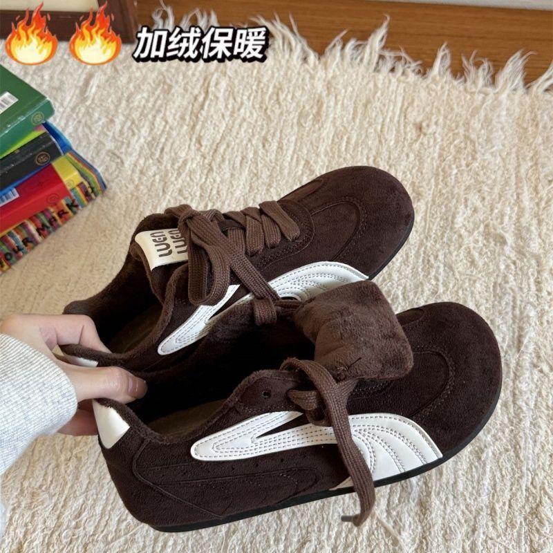 Ins Vintage Brown German Training Shoes 22 Winter Fleece Warm Forrest Forrest Shoes Casual Sports Board Shoes