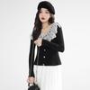 Women's Autumn Winter Knit Sweater Long-sleeved Lace Patchwork Temperament Elegant Comfortable Pullover Top