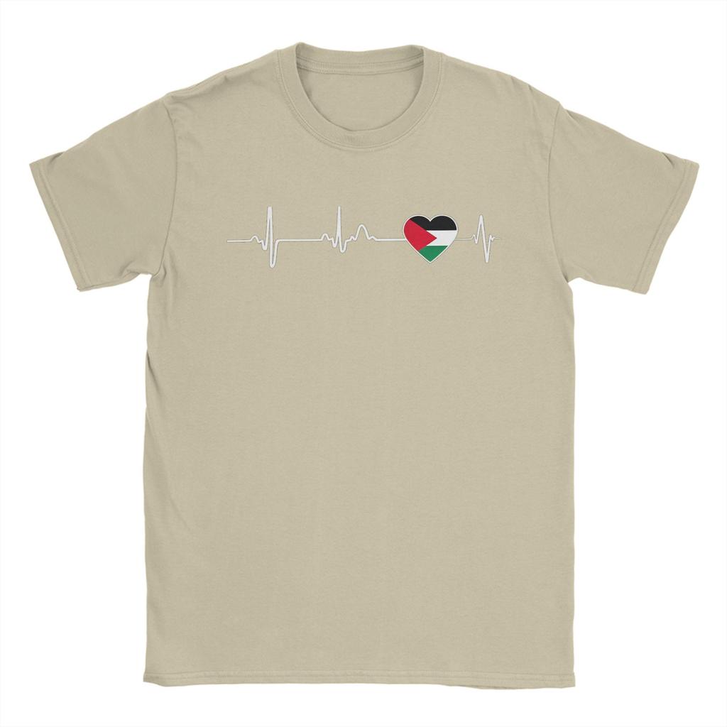 Men's Heart beat Palestine Gaza T Shirts Pure Cotton Clothes Fashion Short Sleeve Crew Neck Tees Plus Size T-Shirt