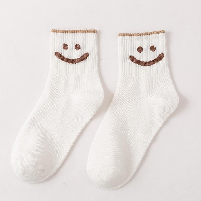 Women's Mid-calf Socks for Autumn and Winter, Cute Smiling Long Calf Socks